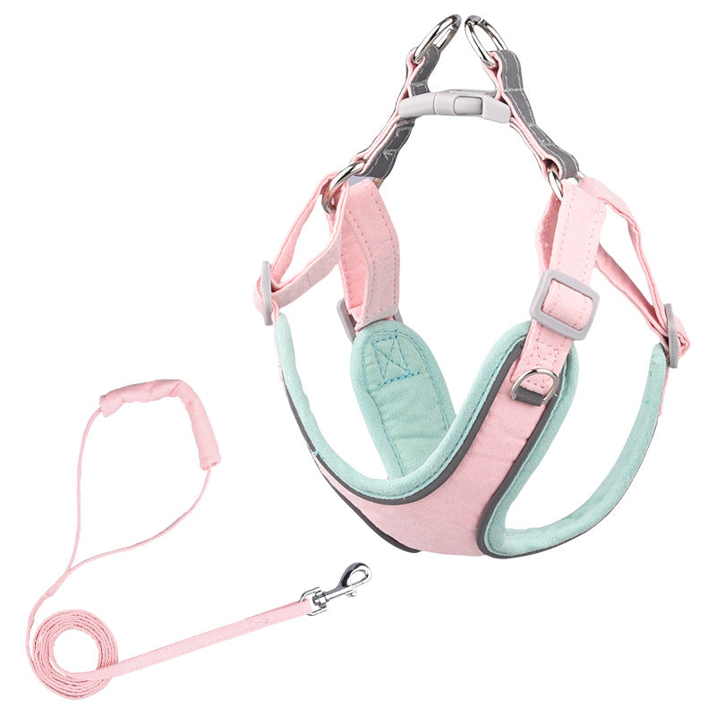 Suede Dog Vest Harness with Leash for Pets