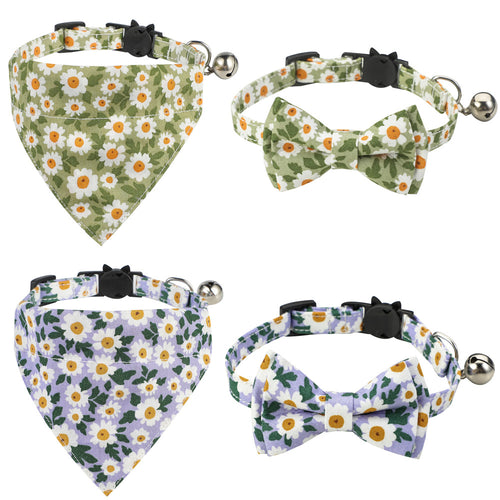 Cotton Floral Cat Collar with Bow for Pets
