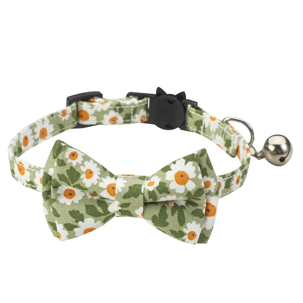 Cotton Floral Cat Collar with Bow for Pets