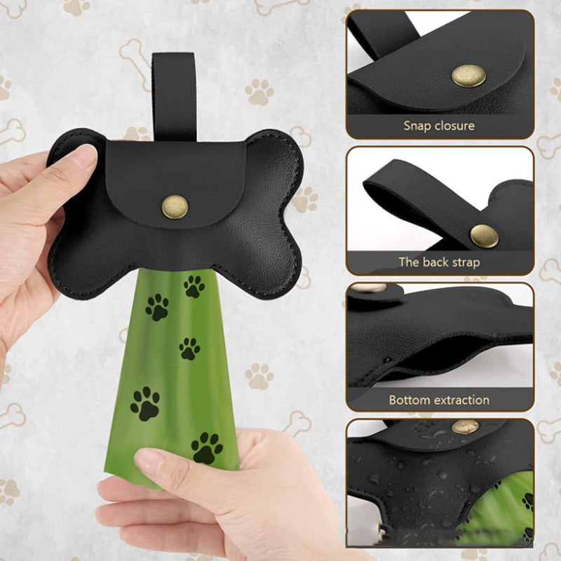 "Leather Dog Waste Bag Dispenser with Leash for Pets"