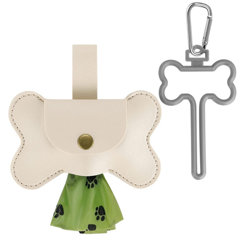 "Leather Dog Waste Bag Dispenser with Leash for Pets"
