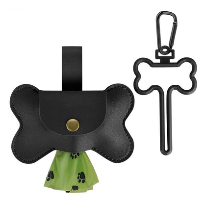 "Leather Dog Waste Bag Dispenser with Leash for Pets"