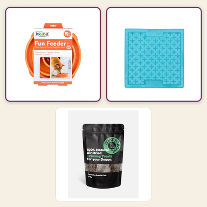 Boredom Buster Mini – Woof pack collage – Orange · Turquoise