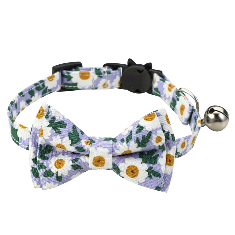 Cotton Floral Cat Collar with Bow for Pets