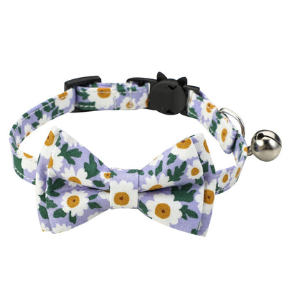 Cotton Floral Cat Collar with Bow for Pets