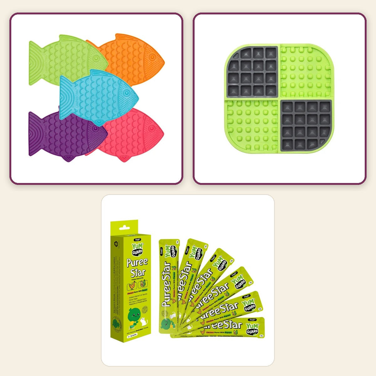 Calm Mini – Meow pack collage – Purple · Green