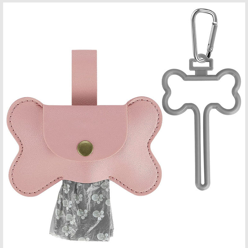 "Leather Dog Waste Bag Dispenser with Leash for Pets"