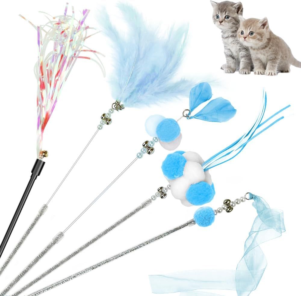 5-piece feather cat wand set