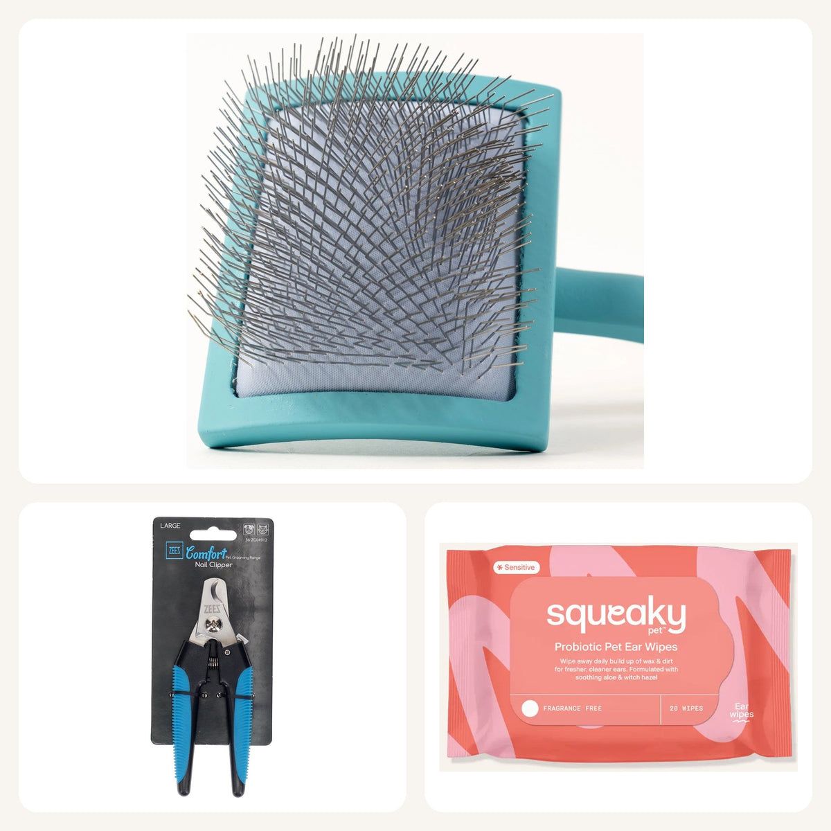 Grooming Kit for medium & large dogs: Large slicker brush, Large nail clipper, ear wipes